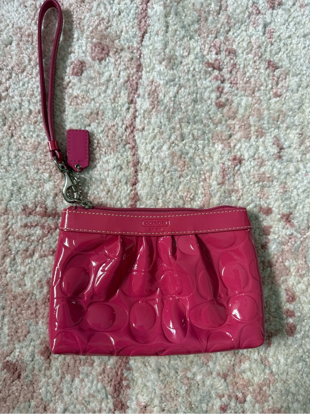 Coach Patent Signature Wristlet in Bright Pink
